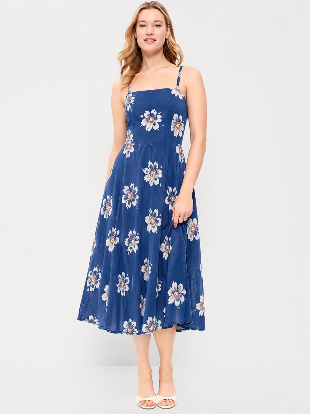 NWT Old Navy Fit & Flare Striped Cami Midi Blue Floral L